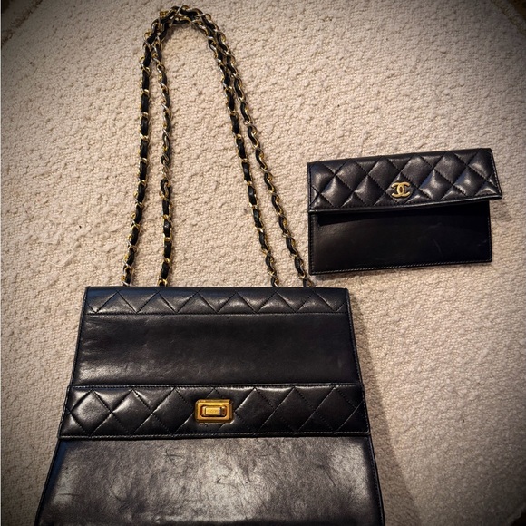 CHANEL Handbags - CHANEL Vintage Black Quilted Leather Shoulder Bag and matching wallet